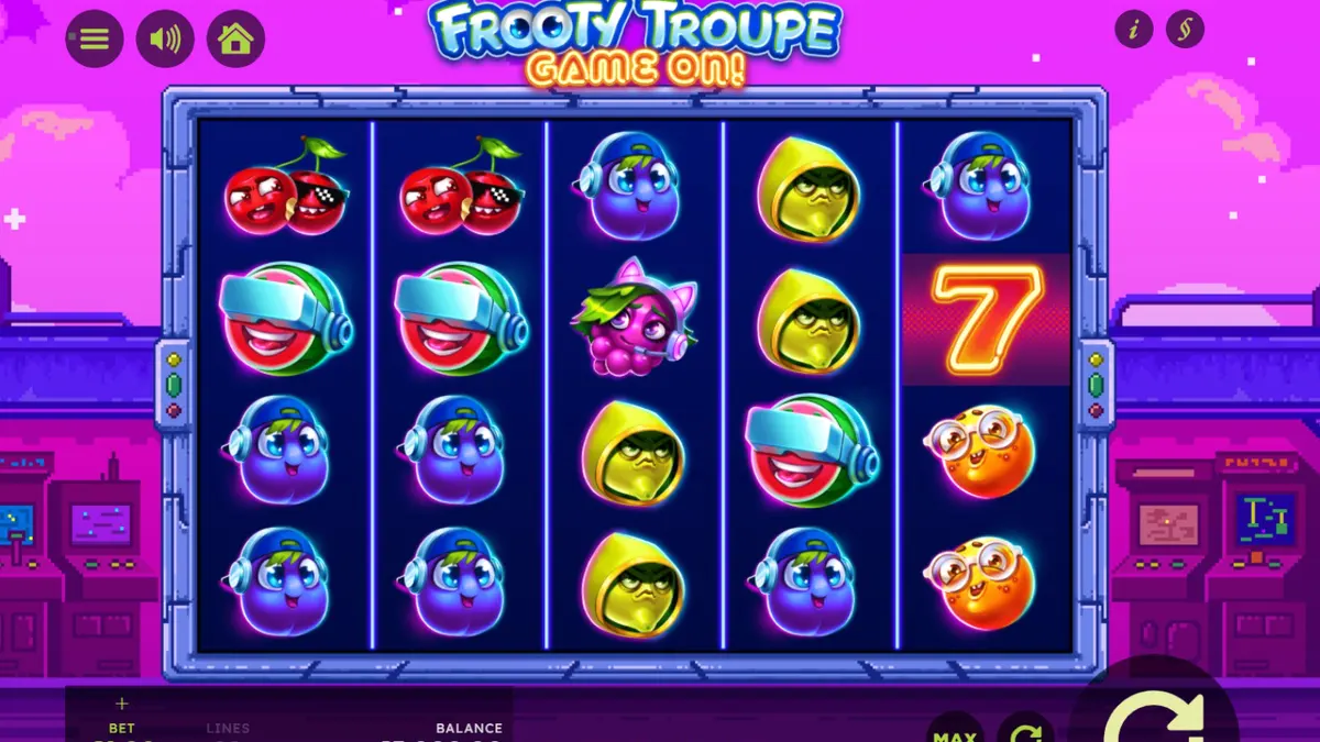 Tampilan visual retro 8-bit pada slot Frooty Troupe